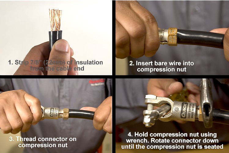 Step by step installation of compression style battery terminal using QuickCable's Quick Compression brand terminal